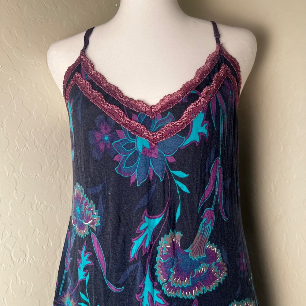 Old Navy Intimates Floral Lace Trim Chemise Nightgown Purple Teal Medium